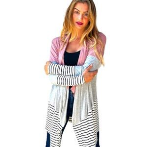 Last! Mauve Color Block Stripe Cardigan